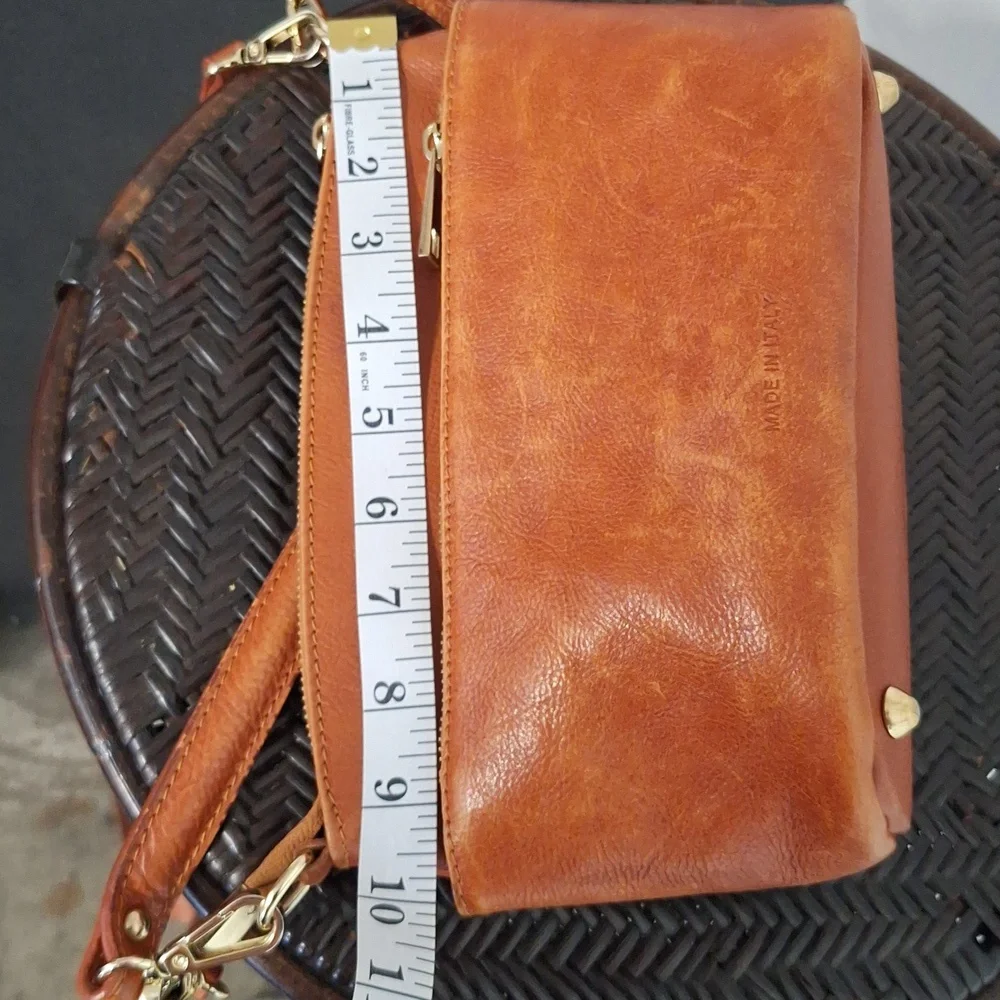 Classic Tan Leather Crossbody Bag with Gold Hardware